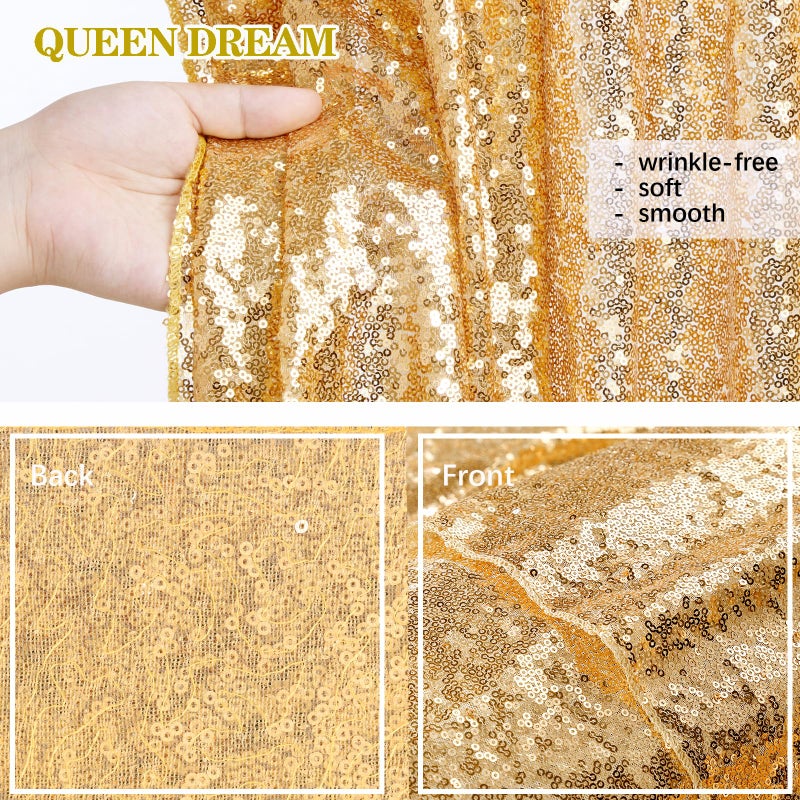 QueenDream Gold Sequin Backdrop Curtains 2 Panels 2FTx8FT Glitter Gold Photo Backdrop for Wedding Party Stage Decorations - Image 3